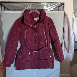 Michael Kors Burgundy Down Belted Puffer Jacket Medium EUC